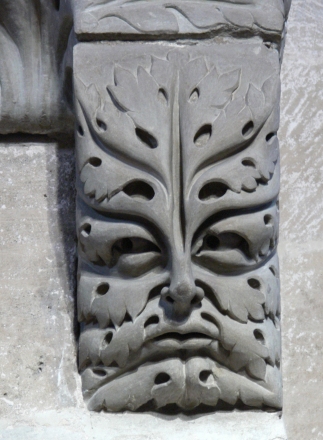The famous Bamberg Green Man (c. 13th Century) in the shape of an acanthus leaf, Bamberg Cathedral, Germany