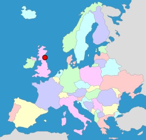North Berwick Witch Trials (Scotland, 1590 - 1592) on a map of Europe