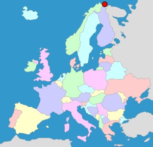 Vard Witch Trials (Norway, 1662 - 1663) on a map of Europe