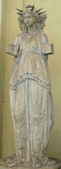 Triple-formed representation of Hecate in marble (Roman copy after an original of the Hellenistic period, now in Museo Chiaramonti, Vatican)