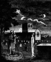 Dee and Kelley 'invoking the spirit of a deceased person' (from Astrology by Ebenezer Sibly, 1806)