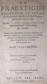 Title page of a 1564 edition of De Praestigiis Daemonum by Johann Weyer (1564)
